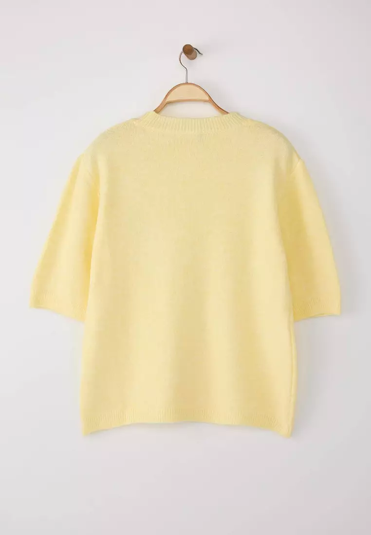 Yellow Bow Embroidered Thin Knitwear Sweater Tbbaw26An00007