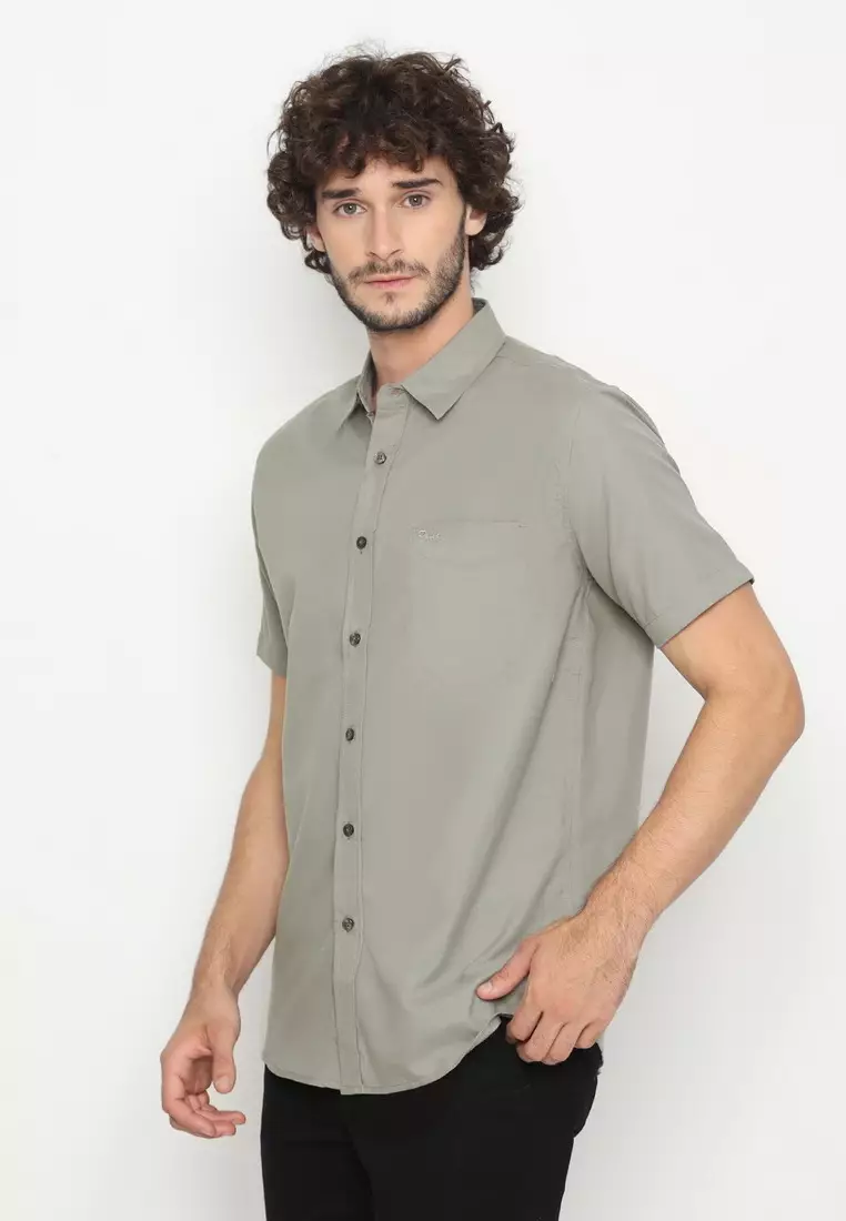 POLICE Kemeja Polos Basic Cotton Soft Grey Regular Fit Pria
