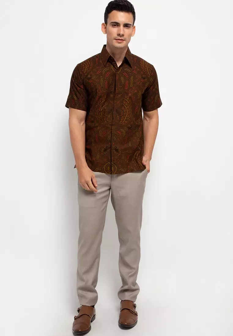 Kemeja Batik Katun Lengan Pendek Motif NAGA MADA  ABU Batik Exclusive Spesial Laseman Premium