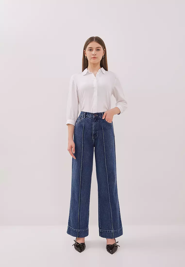 DUST Celana Pintuck Denim Lirana Blue Comfease (D.39140)