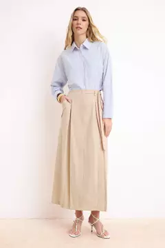 Trendyol Beige Pleated And Pocket Detail Woven Maxi Skirt
