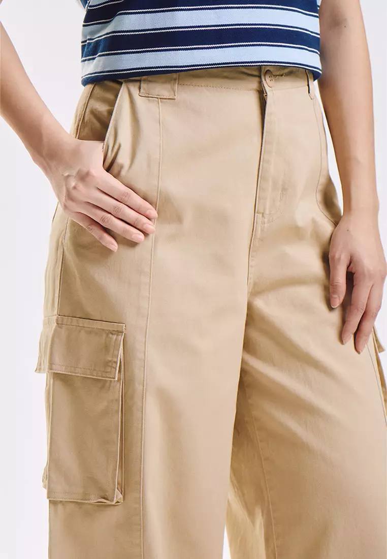Wide Fit Cargo Pants with Pintuck Detail