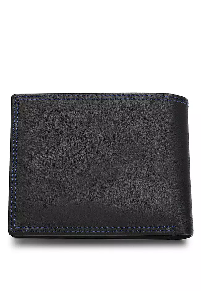 Men's Genuine Leather RFID Short Wallet - Black