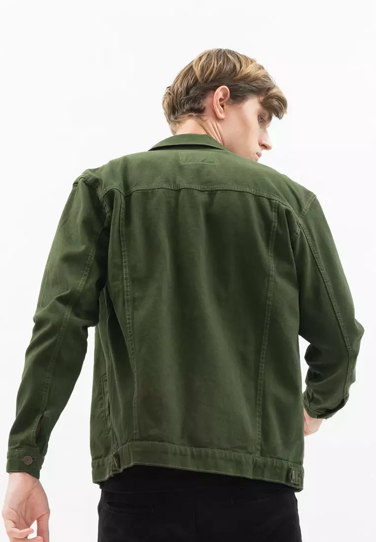 Houseofcuff Jaket Jeans Pria Polos Tebal Dilan Jaket Denim hijau tua