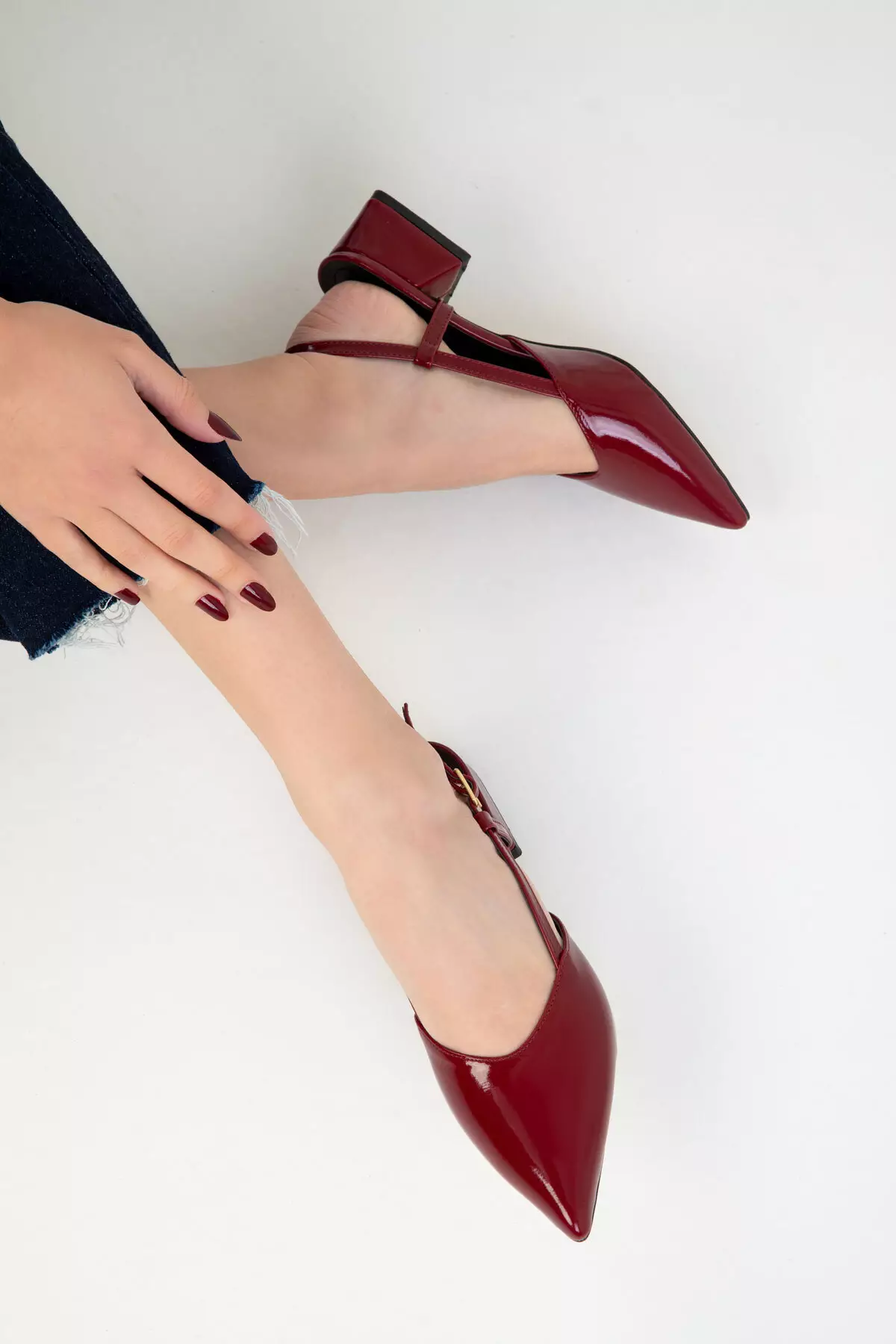 Claret Red Patent Leather Women's Classic Heeled Shoes 20286