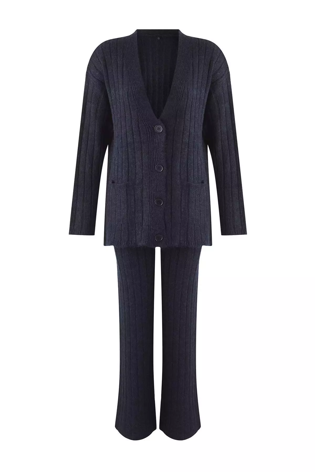 Navy Blue Wide Fit Soft Textured Knitwear Bottom - Top Set Twoaw22Au0128