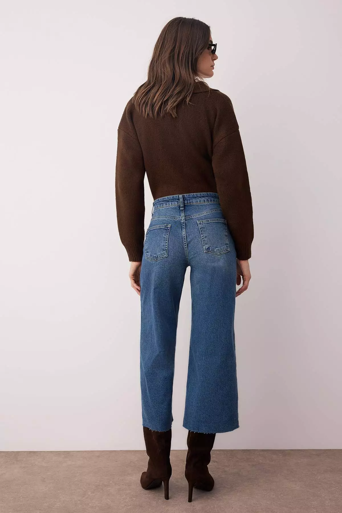 Blue Regular Waist Cut-Off Culotte Jeans Twoaw26Je00046