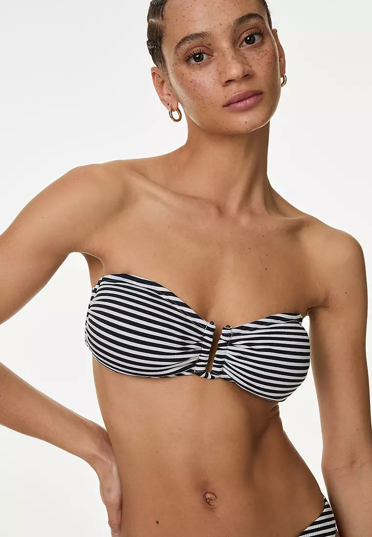 Striped Padded U-Wire Bandeau Bikini Top