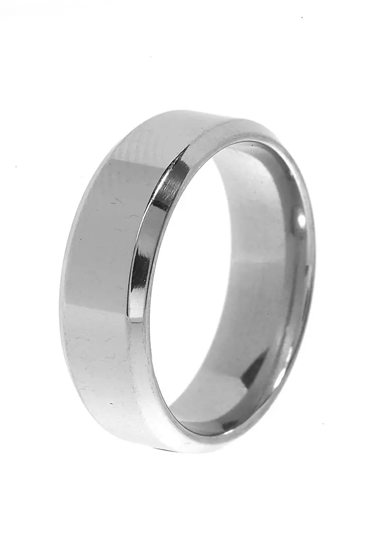 Cincin Titanium Hitam Motif Polos Aksesoris Unisex Design Elegant Premium Quality - Silver
