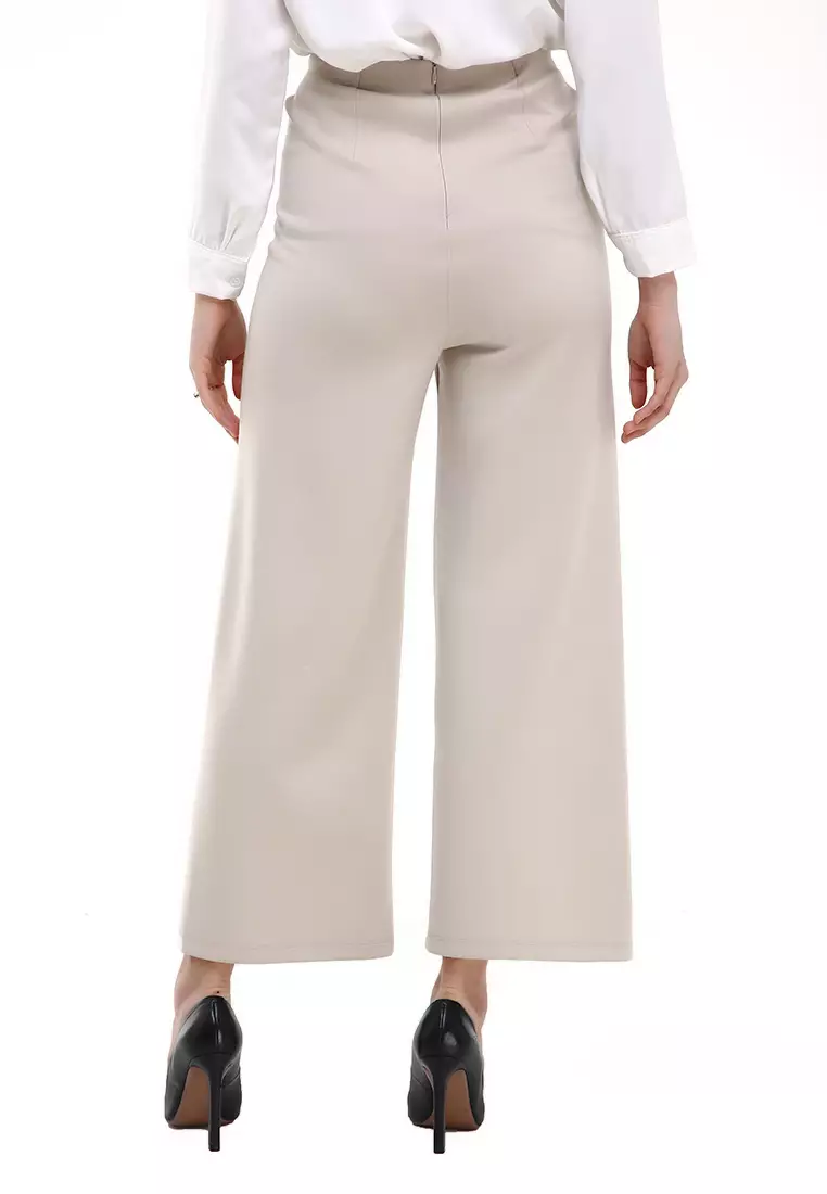 Kahla Culotte Trousers Zipper On The Back Bawahan Wanita Premium Quality - Cream