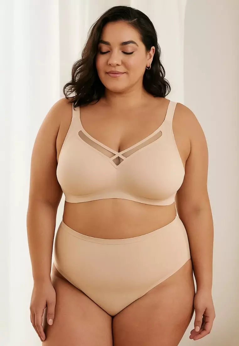 2 Pack Premium Bella Plus Size Seamless Wireless Paded Push Up Bra in Nude and Black