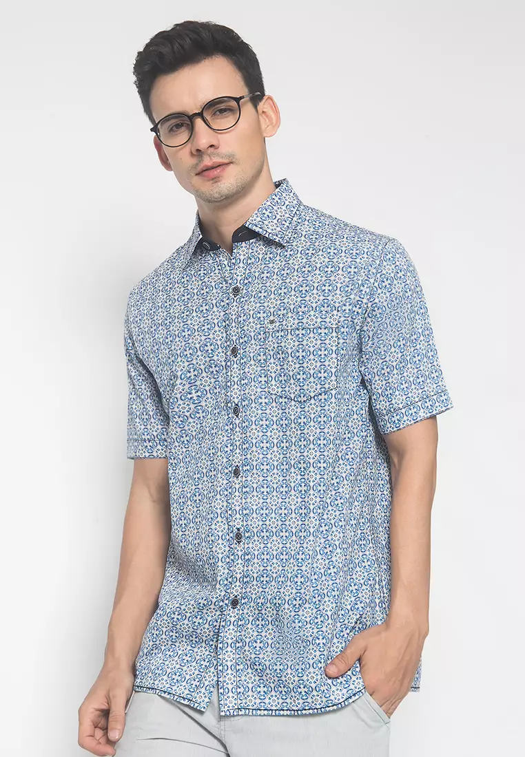 LGS - Kemeja Casual - Pria - Motif Batik - Putih - Regular Fit - CSH.272.S570.1214.C