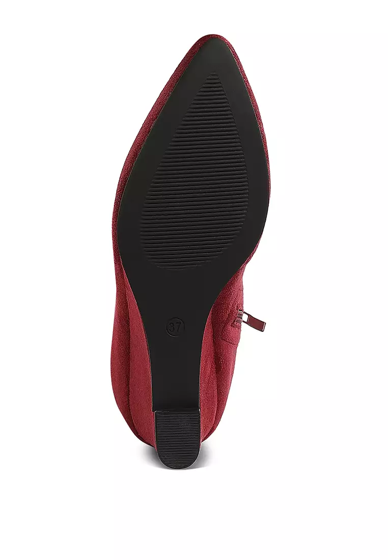 Microfiber Wedge Heel Boots in Dark Red