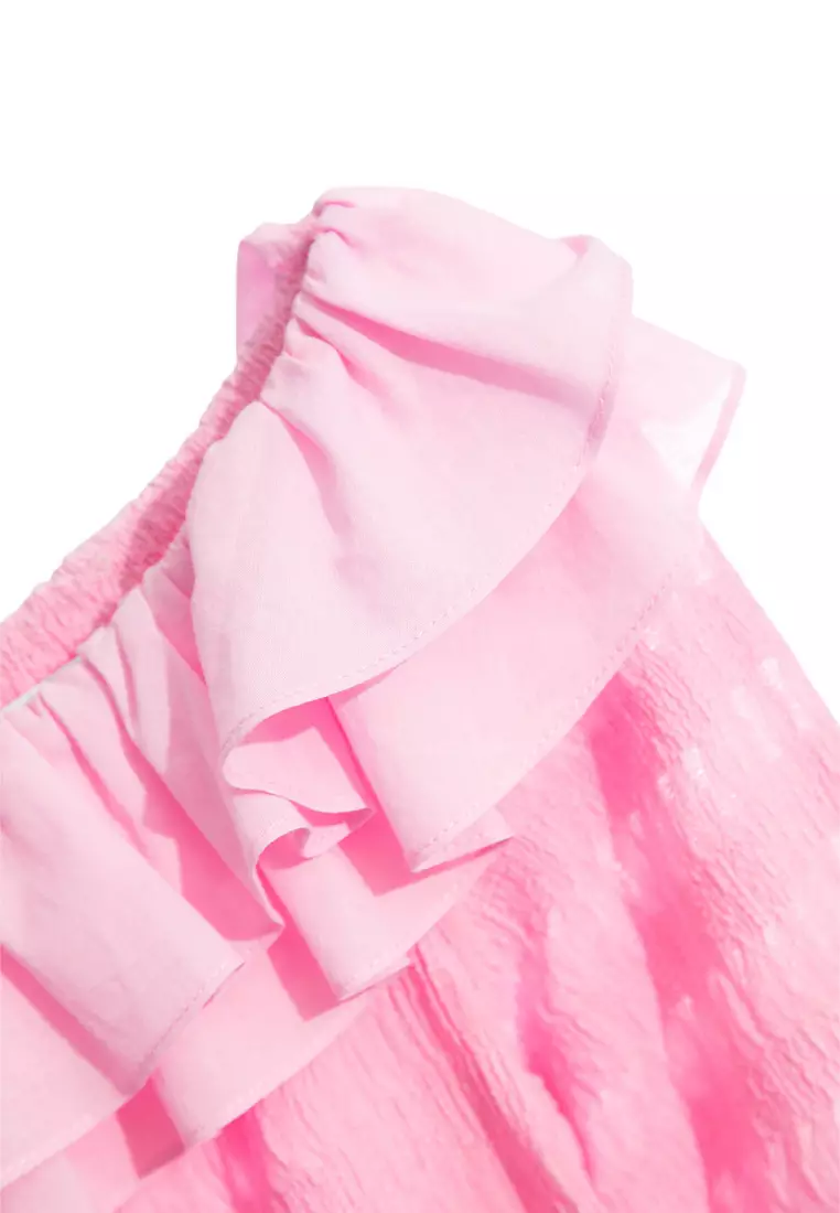 Double Layer Flounce Collar Pink Top