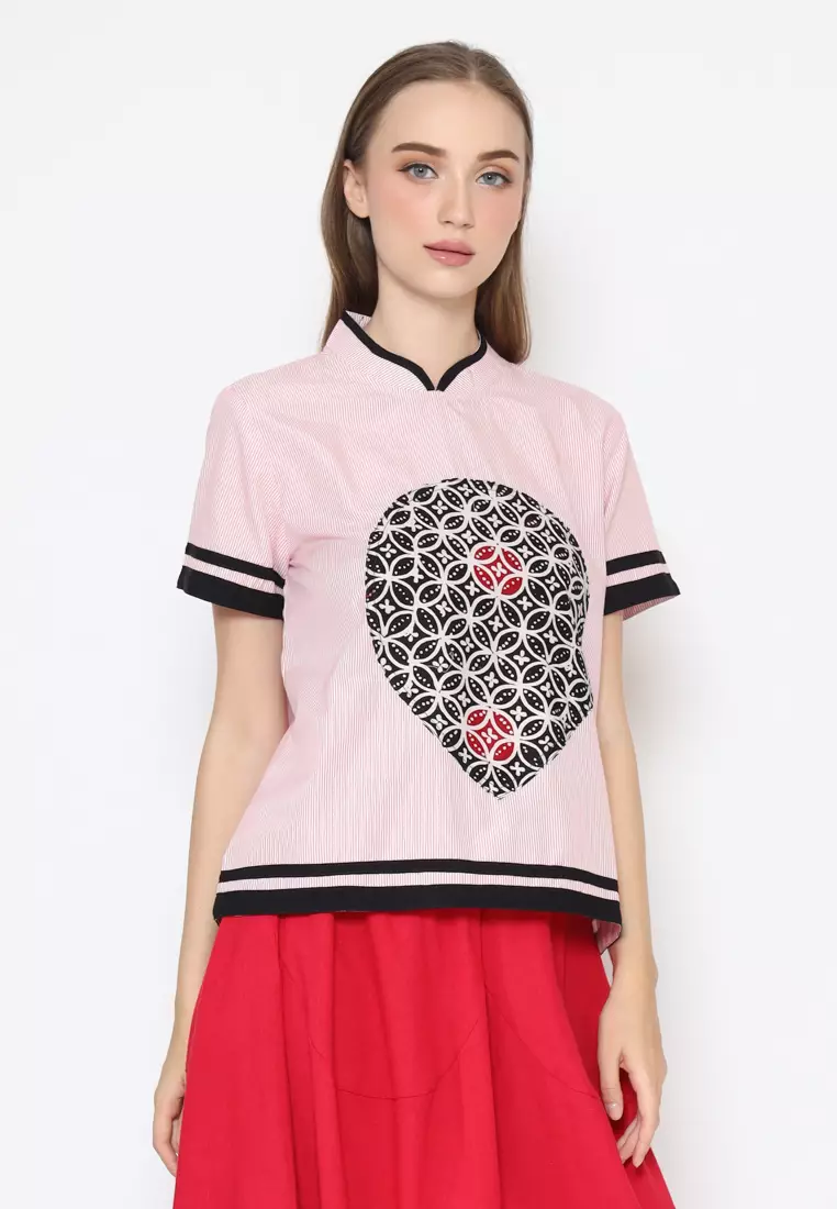 Blouse Batik Wanita - Bhatara Batik Alma - Atasan Batik Modern Lengan Pendek