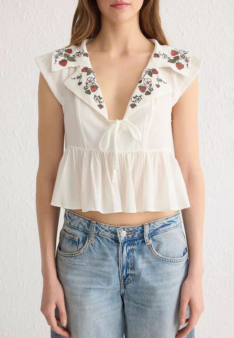 Crinkle Embroidered Blouse