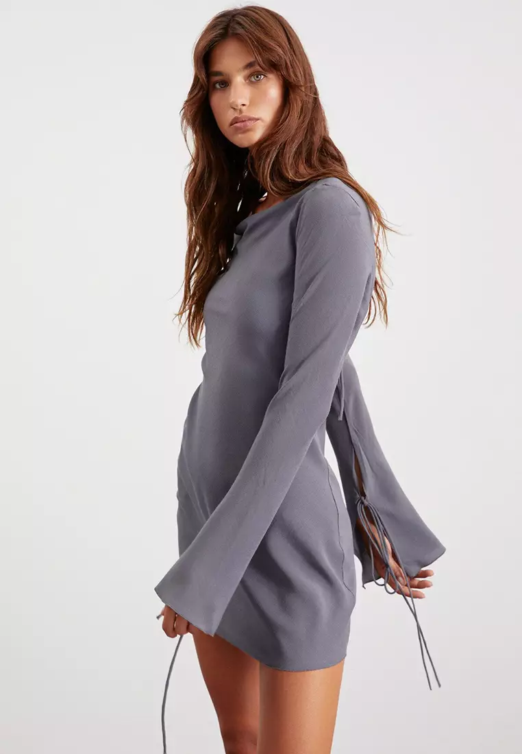 Brandy Woven Waist Open Back Open Flare Sleeve Moroccan Midi Dress