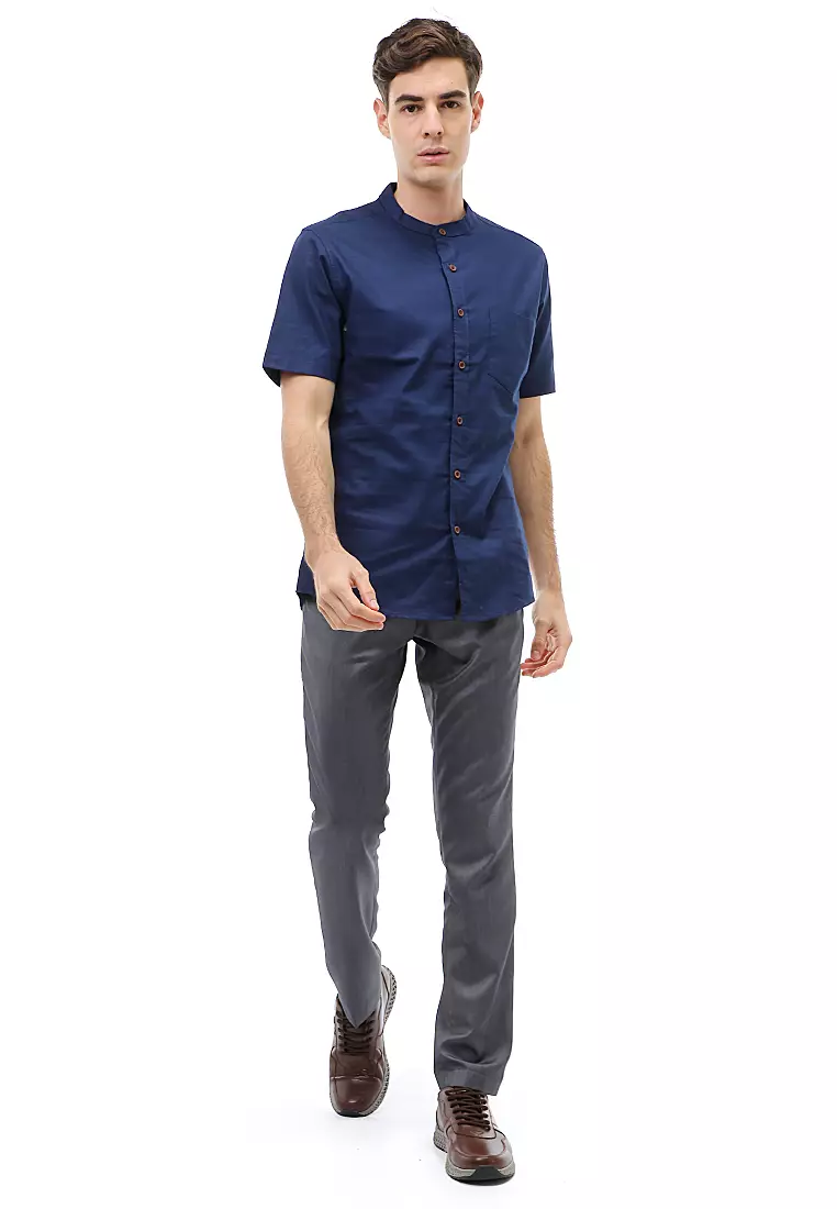 Dwan Atasan Kasual Kemeja Koko Pria Slim Fit Lengan Pendek Material Cotton ORIGINAL - Navy
