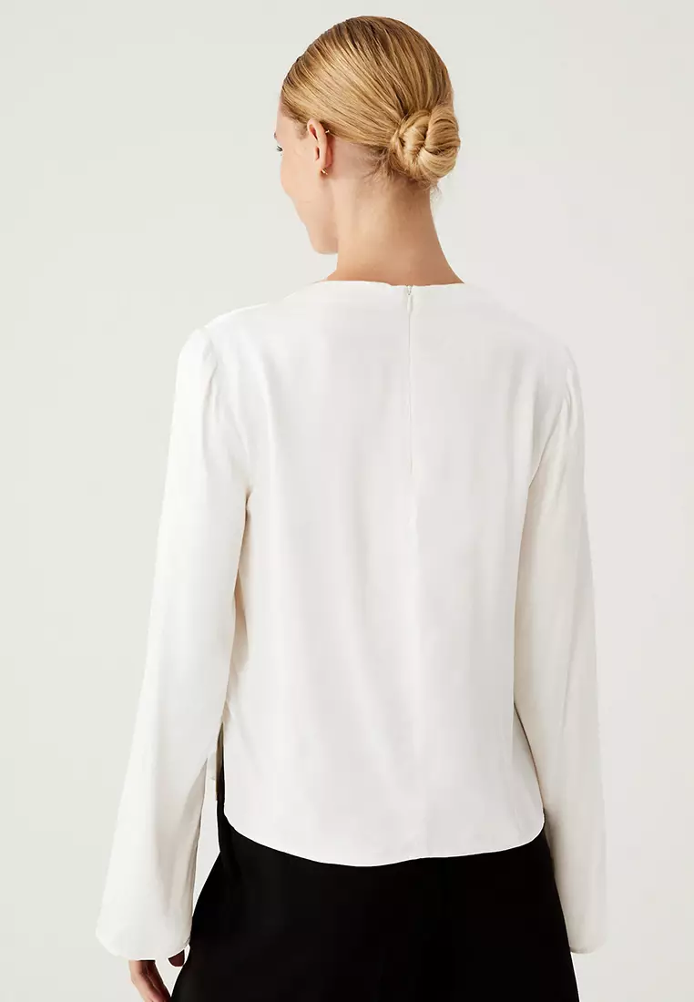 High Neck Pintuck Long Sleeve Top
