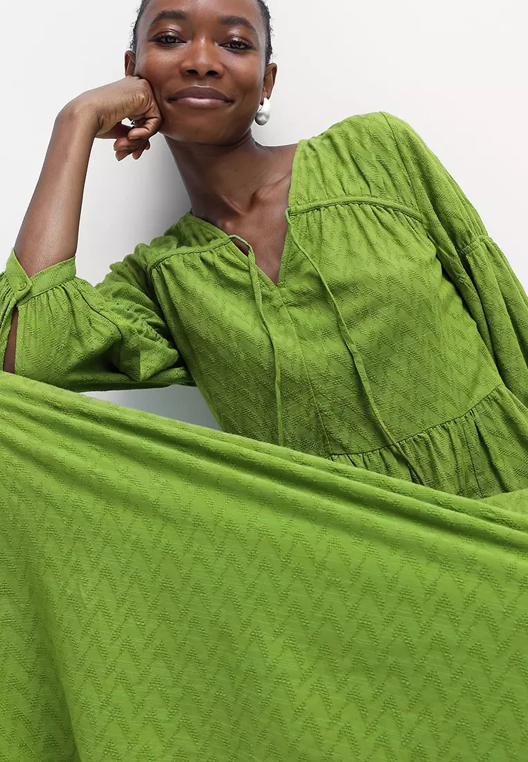 Cotton Rich V-Neck Midaxi Relaxed Dress