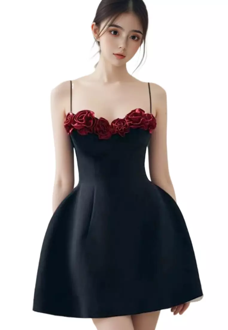 French exquisite waist cinching suspender dress CA242111922BK