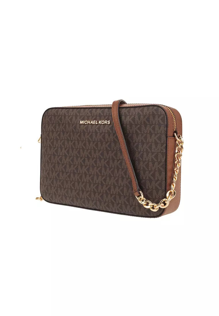 Jet Set Large Printed Logo Crossbody Bag In Brown 35F8GTTC3B