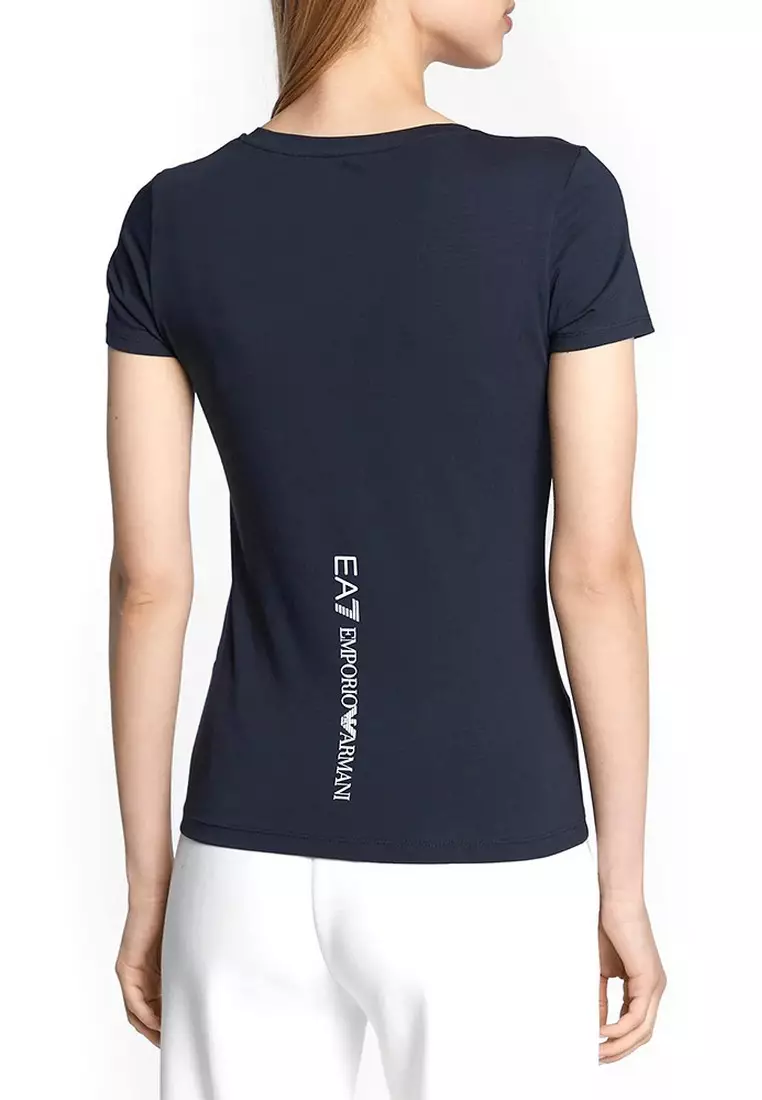 Buy EA7 Ea7 Stretch-cotton Shiny T-Shirt in Blue 2024 Online