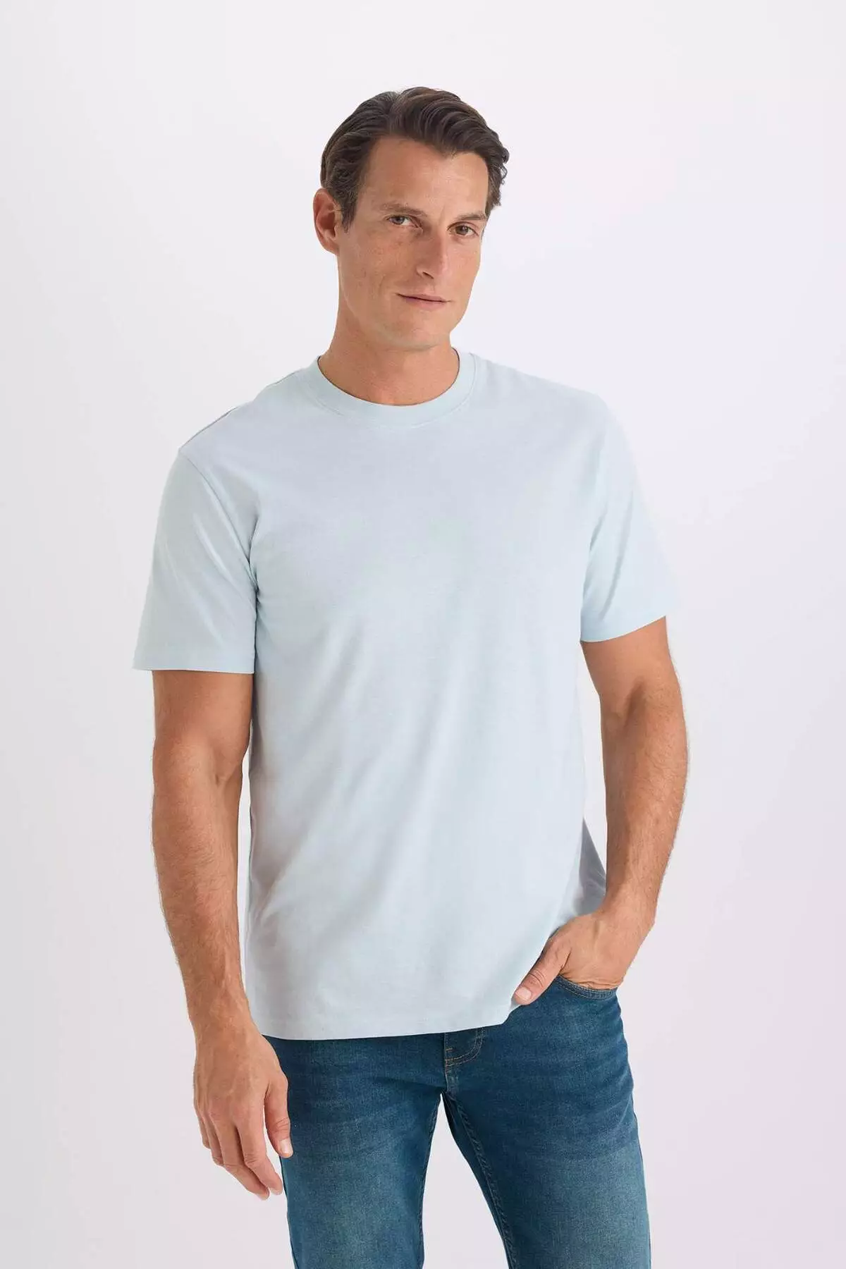 100% Cotton New Regular Fit Crew Neck Basic Plain Short Sleeve T-Shirt V7699Az24Sp