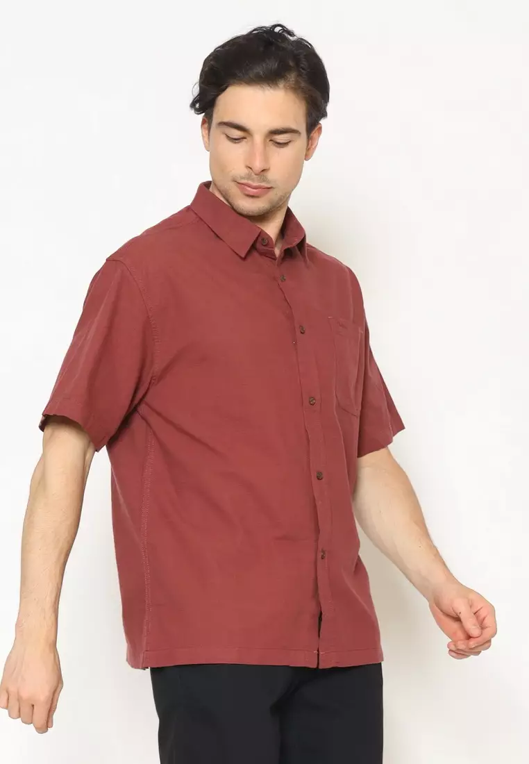 POLICE Kemeja Polos Relaxfit Cotton Slub Maroon Pria