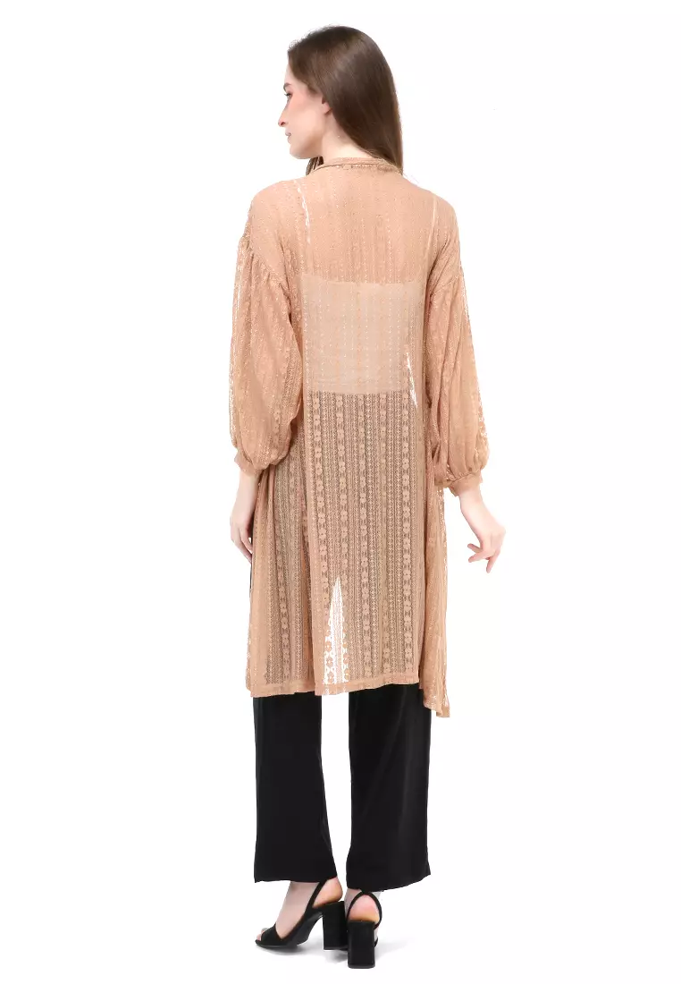 Shevia Cardigan Long Sleeves Wanita Design Elegant Atasan - Khaki