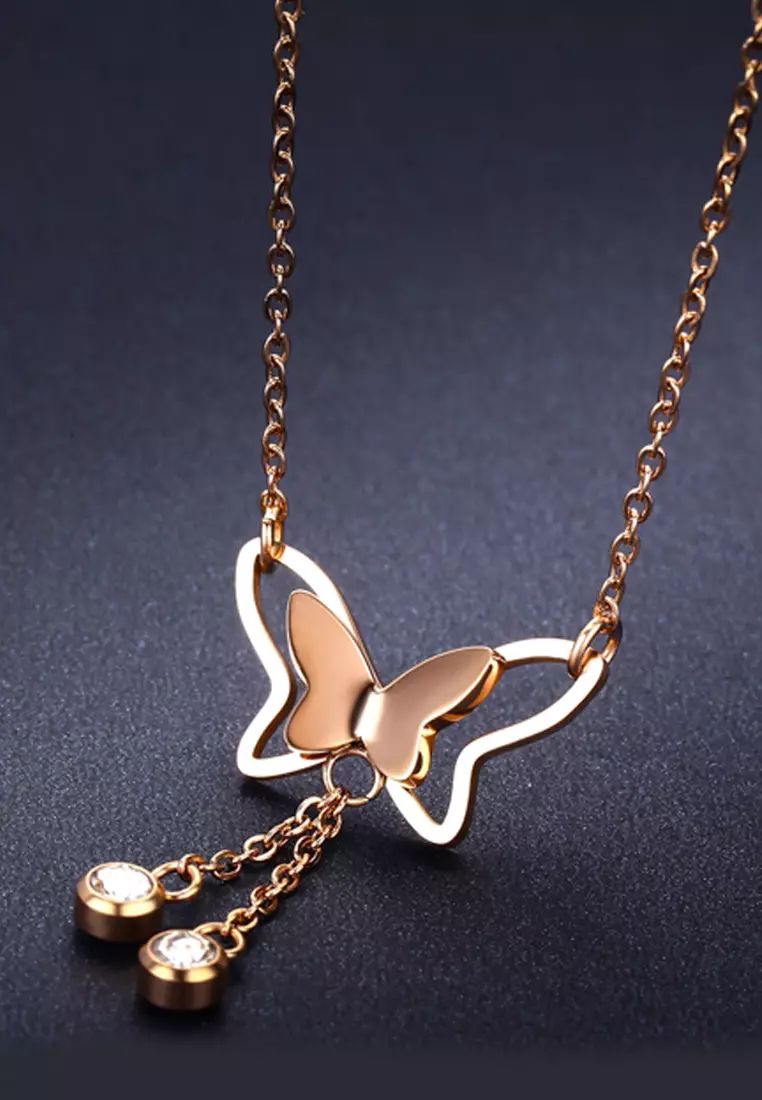 Chimaera Birdwing Necklace in Rose Gold