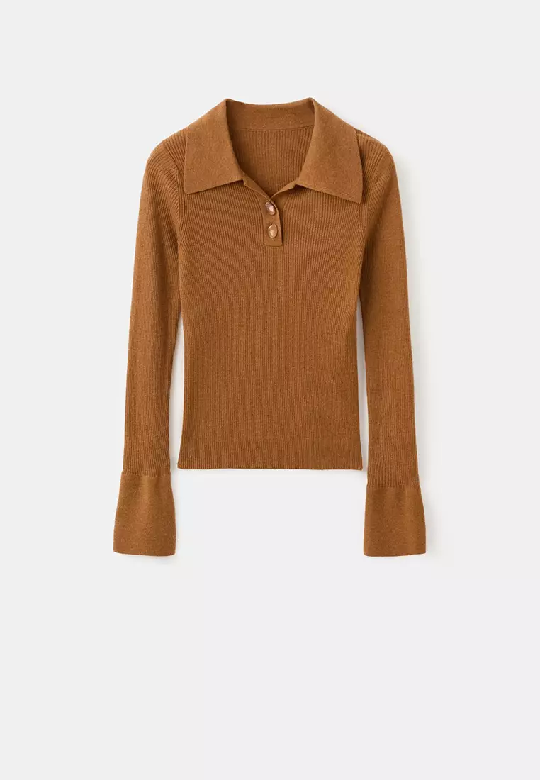 Polo-Neck Ribbed Sweater
