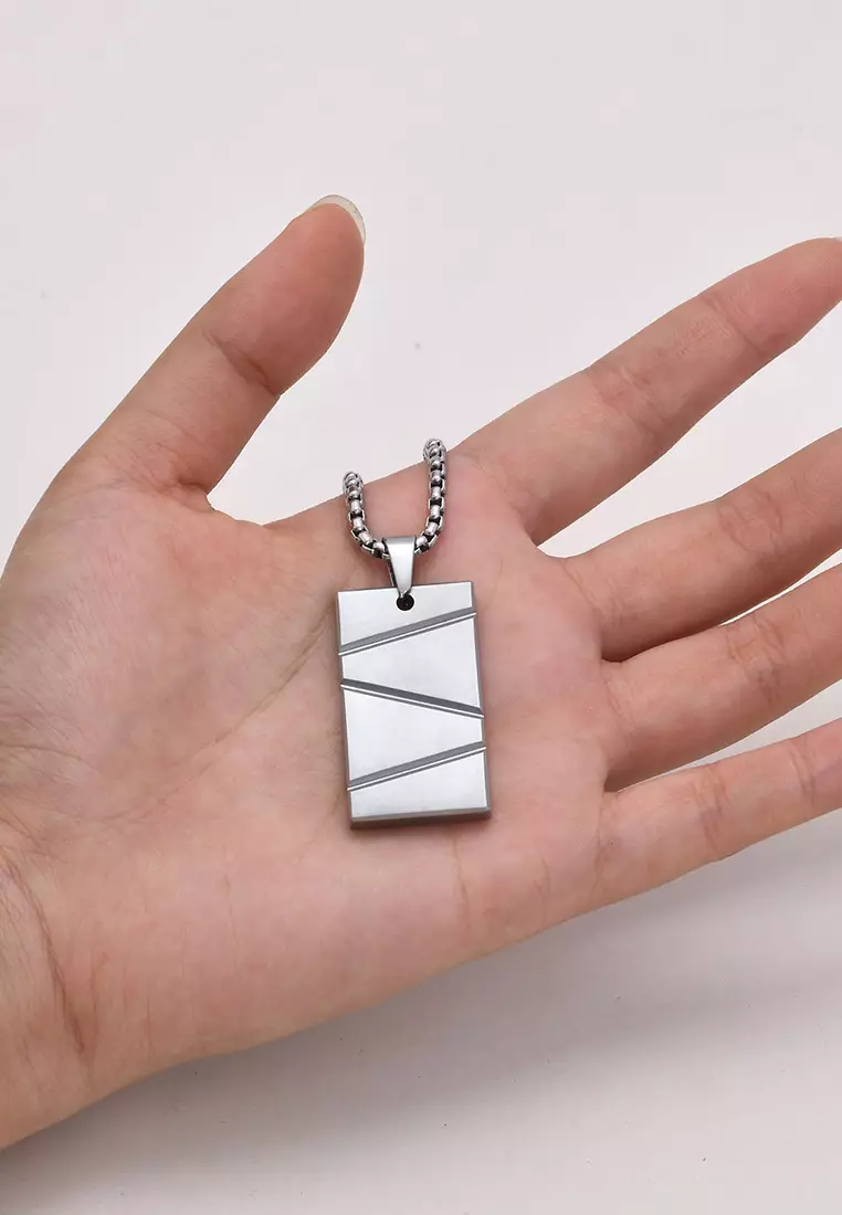 Titanium Steel Rectangle Bar Pendant Necklace JW QX-1927