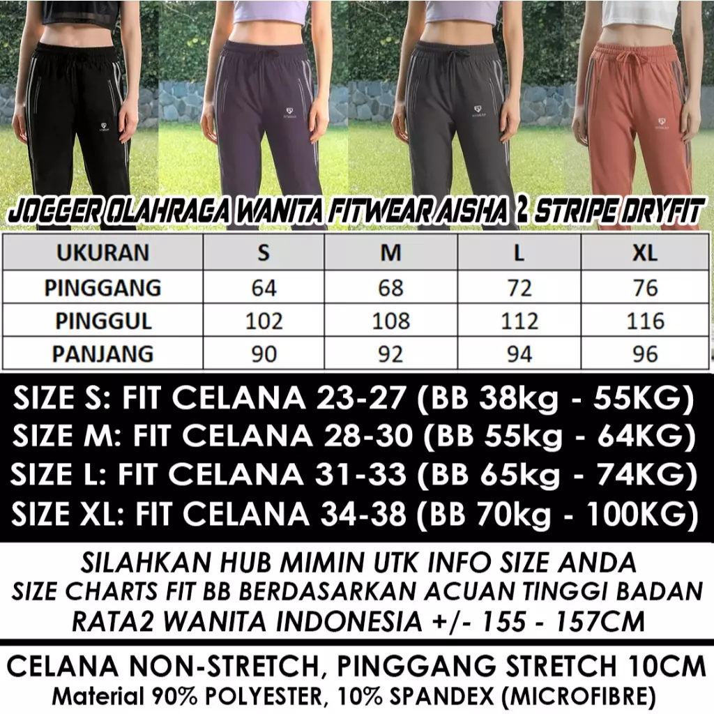 Fitwear Jogger Olahraga Wanita AISHA 2 STRIPE POCKET DRYFIT OVERSIZE - DARK GREY