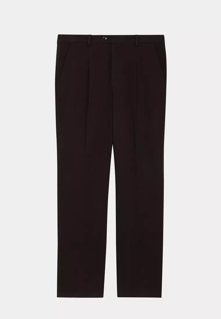 Dark Brown Regular-Fit Stretch Casual Pants