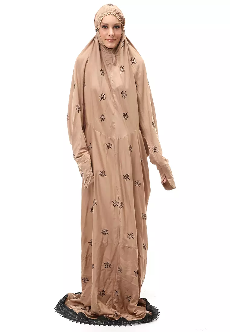 Sabrina Mukena Terusan Motif Simple Muslimah Wanita Relaxed Fit - Mocca