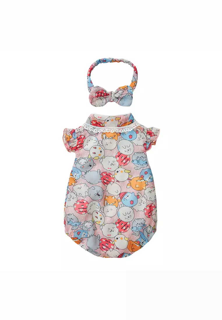 Purrfect Family Paws Baby Girl Pink Cats Cheongsam Bodysuit n Headwrap Set Family Wear 0821