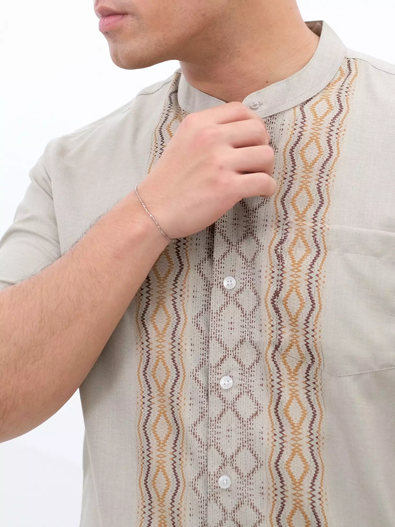 Kemeja Koko Lengan Pendek Abu Muda Motif 50424