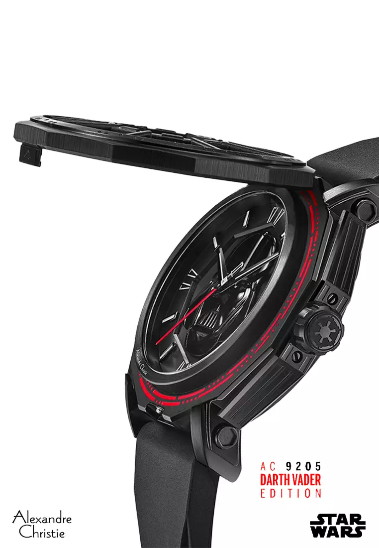 Alexandre Christie Star Wars Darth Vader Limited Edition Gift Set Men Black & White Dial Open Case Stainless Steel Black Premium Rubber 47mm - AC9205MHRDV1