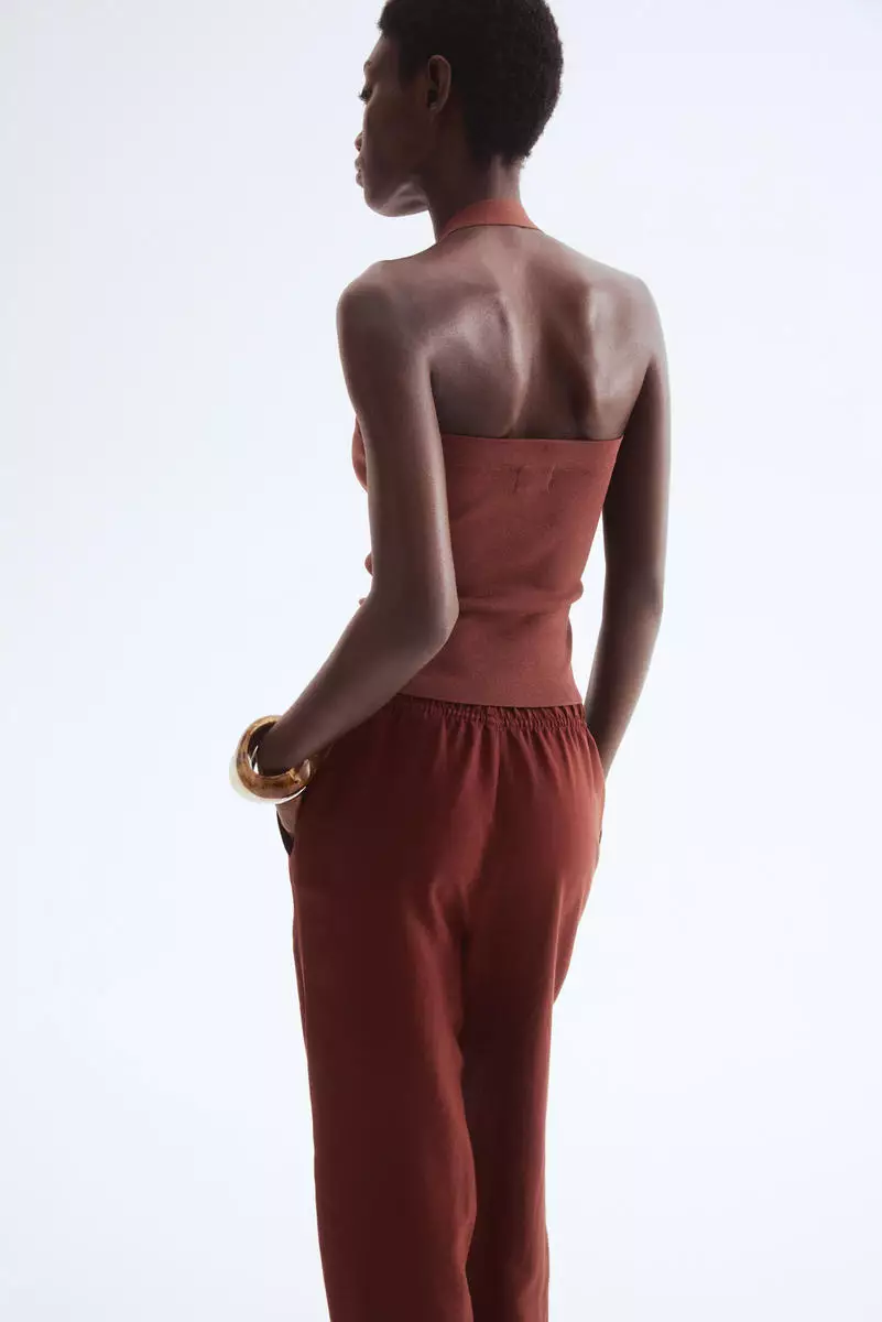 Linen-blend drawstring trousers