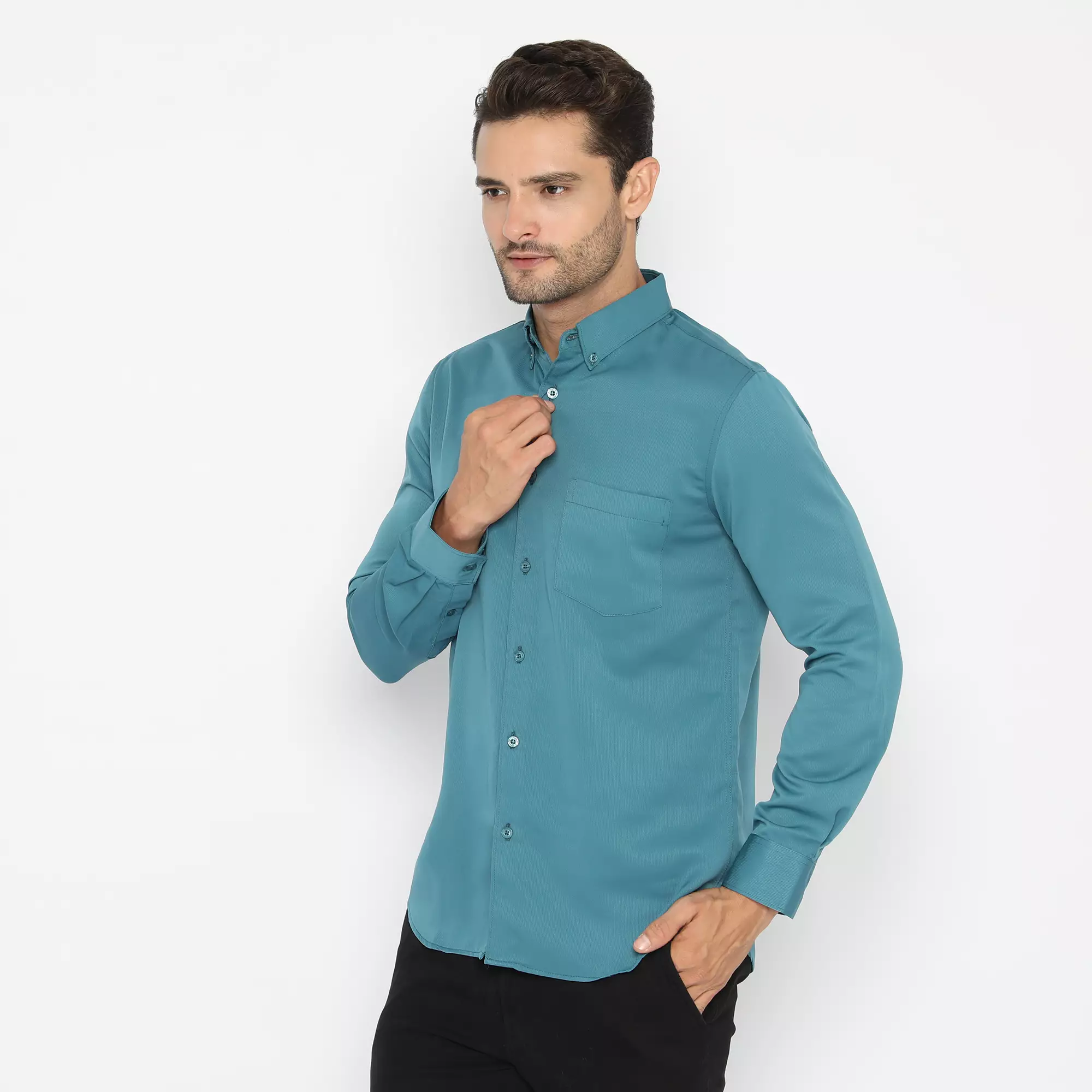 Platini Baju Kemeja Polos Basic Pria Panjang Polinosic Hijau Toska 66117