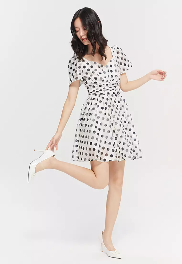 Buy Hopeshow Vintage Front Wrapped Polka Dot Midi Dress 2025