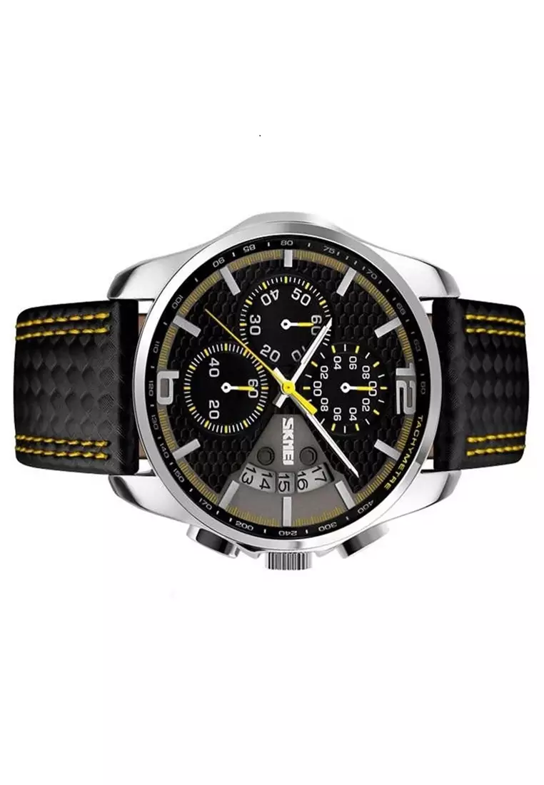 Jam Tangan Kasual Analog Pria Waterproof Strap Tali Material Leather QQ11 ORIGINAL