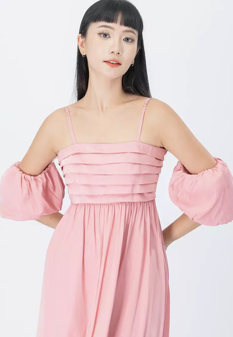 可调节肩带中长裙