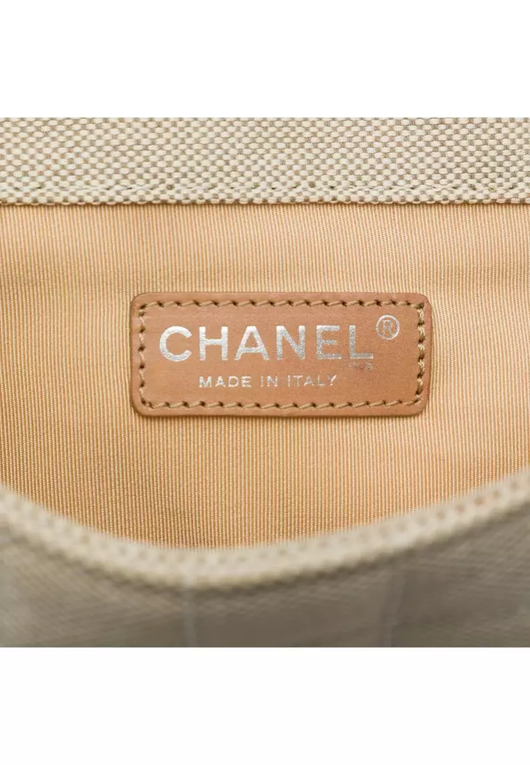 Pre-Loved Chanel Cc Chocolate Bar Canvas Camellia No. 5 Tote