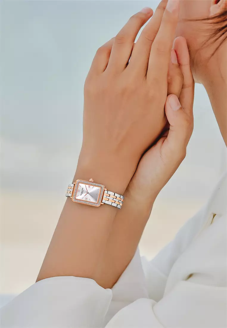 Westminster 22×28mm女士手錶 玫瑰金 鑽石錶盤 優雅矩形表面 不鏽鋼錶帶 - 銀色