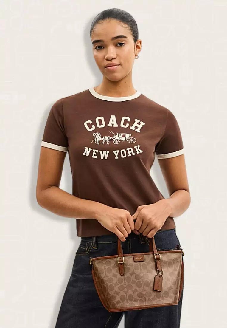 Coach Taxi Tote Bag 21 In Signature Canvas Tan