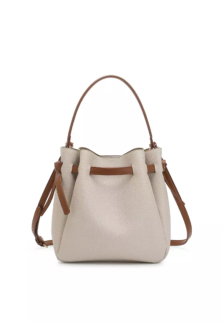 Women's Top Handle Bag / Sling Bag / Crossbody Bag / Shoulder Bag (Tas Tangan Wanita / Tas Selempang Wanita / Tas Bahu Wanita) - Krem / Cokelat