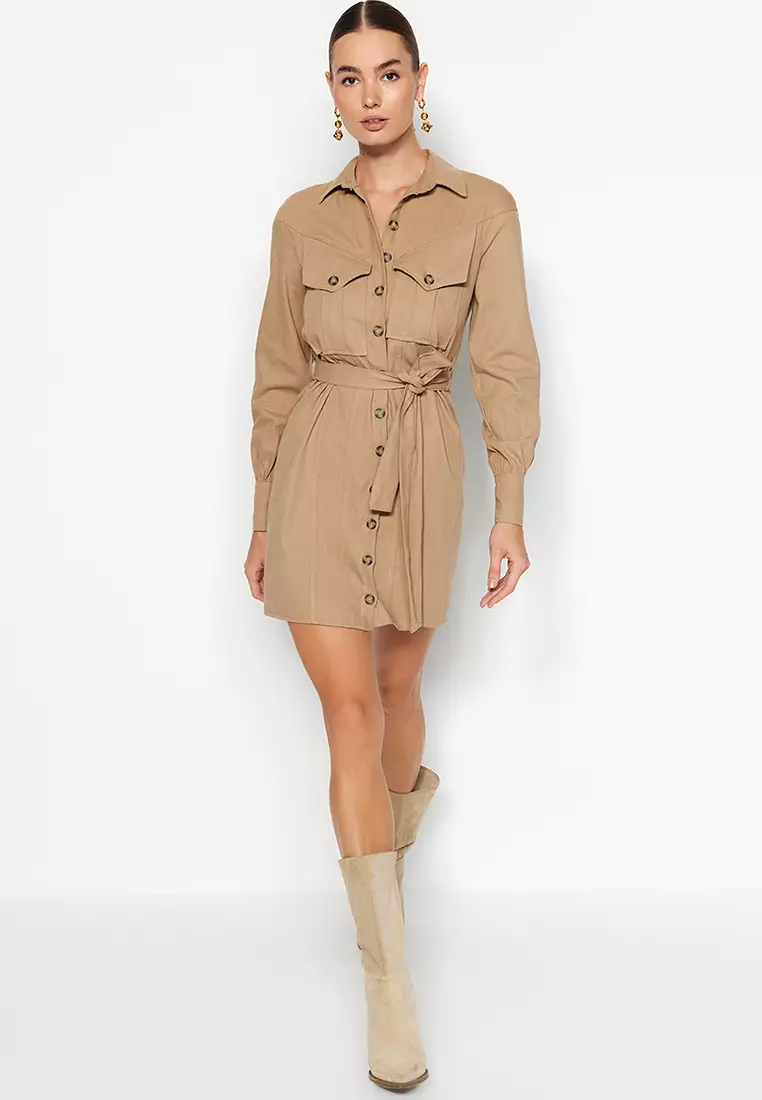 Camel utility outlet shirt dress