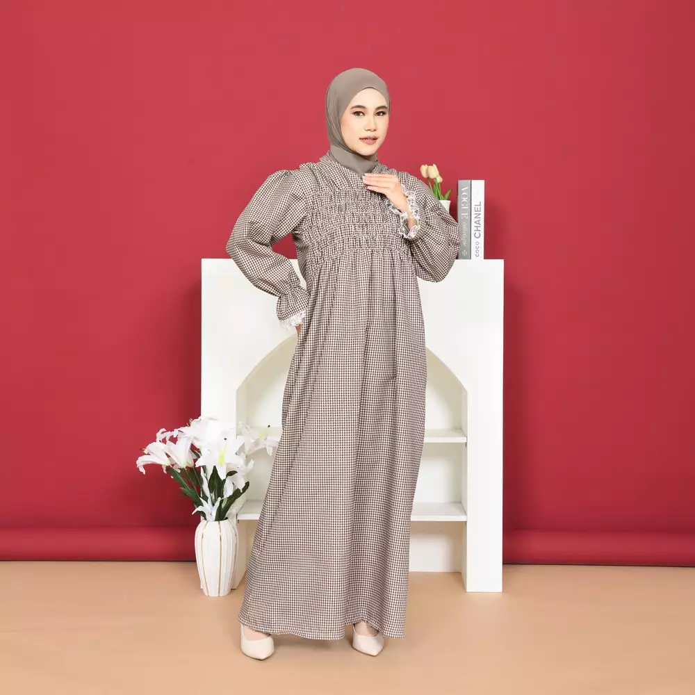 Eliana Rubber Dress - Gingham Coffee M19936 R77S3
